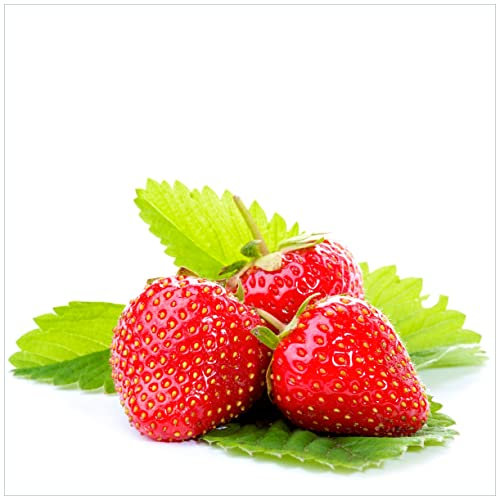 Wallario Glasbild Frische rote Erdbeeren für die Küche - 55 x 55 cm Wandbilder Glas in Premium-Qualität: Brillante Farben, freischwebende Optik