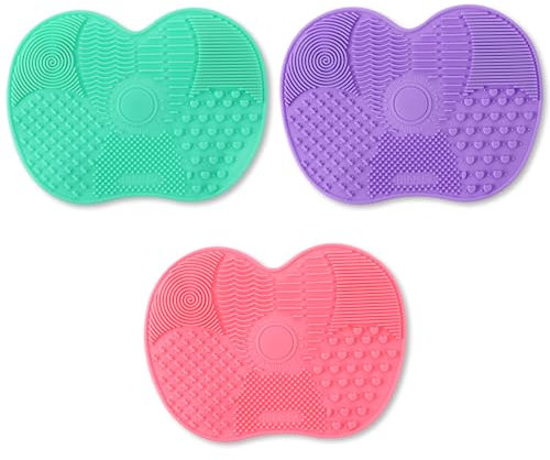 AOZUO 3 Pcs Silicone Make Up Brush Cleaning Mat, Cosmetic Brush Cleaning Pads Makeup Brush Cleaner with Back Suction Cups Portable Washing Tool Scrubber