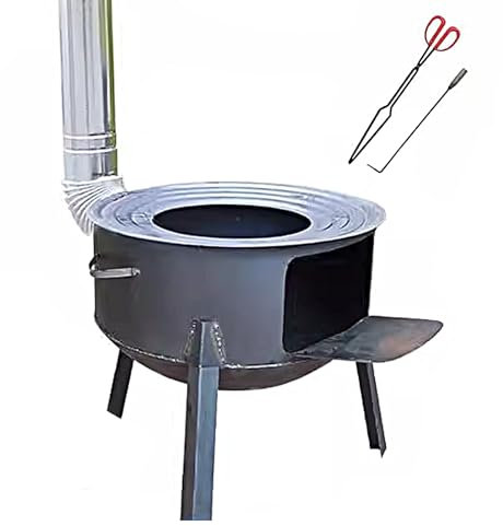 Stufa a Legna Economica, Cucine da Campeggio Tendas con Tubo Camino, Piastra d'Acciaio Spessa 2.7mm, Fornello da Esterno per Campeggio Picnic Esterni Barbecue(63 * 50cm)