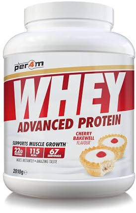 Per4m Whey Protein Powder | High Protein Shake for Muscle Growth & Recovery | Low Sugar Gym Supplement | Sports Nutrition Drink + Amino Acids (2010g, Cherry Bakewell)