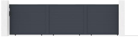 Casanoov Portail Coulissant Aluminium EIGER 586 x 163 cm 5,86 m x 1,63 m 9,55 m² Gris Anthracite RAL 7016 Plein Lames Horizontales Intimité 50 km/h Rail Acier 11,3 m 5 Clefs