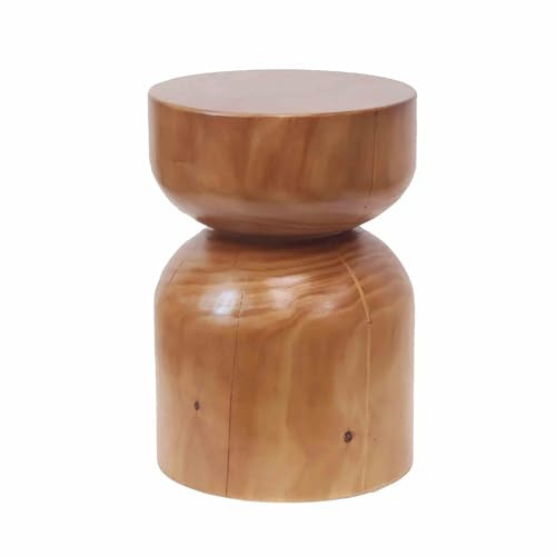 Solid Wood Stool & Sofa Side Table, Rustic Hourglass Wabi-Sabi Accent Coffee Table, Household Bedside Tables, for Living Room, Garden,Hotel Decoration (Size:12.6x17.7IN) (B)