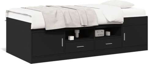 Einzelbett mit Schubladen, Ausziehbett und Hochbett, schwarz, 90 x 190 cm, Gästebett, Schlafsofa, Holzwerkstoff, platzsparendes Design