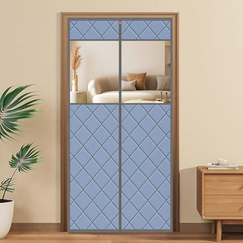 LKPMGOA Magnet Wärmeschutzvorhang für Türen, Türvorhang Thermo Kälteschutz Winter, Provisorische Tür, mit Transparenten Fenstern, PU-Material(Grey,W120cm*H240cm)