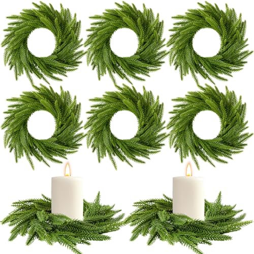 Dingion Norfolk Kiefernkranz, Kerzenringkranz, 15,2 cm, künstliche Säulen, Hochzeitskerzenkränze, grüne Kiefer, Kerzenring, Ornament für Weihnachten, Bauernhaus, Tischdekoration, Tischdekoration, 18