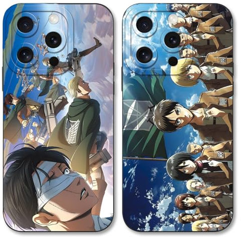 LunarDrift Handyhülle 2 Stück für iPhone 12 Hülle 6.1'' Anime Attack on Titan Eren Armin Manga Mode Muster Design Case Kameraschutz Schutzhülle Stoßfest TPU Silikon Weich Ultra Dünn Cover - Schwarz