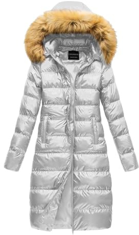 Beokeuioe Wintermantel Glänzender Daunenjacke Steppjacke Damen Winterjacke Kurze Outwear Frauen Winter Daunenmantel Mit Faux Pelzkragen Steppmantel Übergangsjacke Puffer Jacket