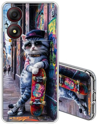 JEZSTHAI Compatibile con ZTE Blade A34 Custodia Trasparente in Silicone Sottile Cover Antiurto Antigraffio Morbida TPU Bumper Protettiva Caso,Gatto Carino Design