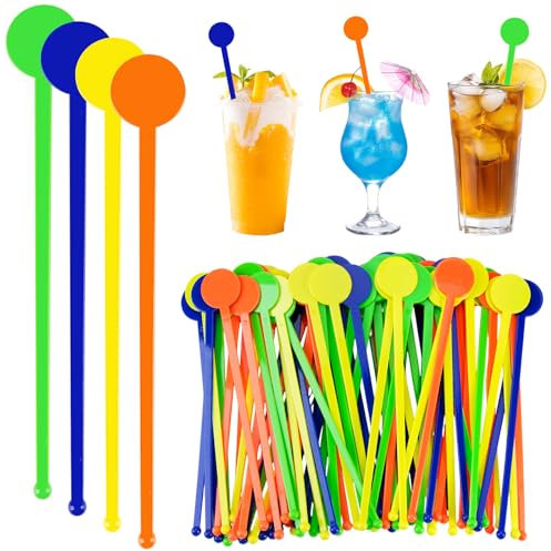 Leikedun 80 unidades de cóctel reutilizable, acrílico reutilizable, en agitador de café, 18 cm, agitador vertical, decoración de palillo de jugo de plástico colorido para café, cóctel, jugo, vino