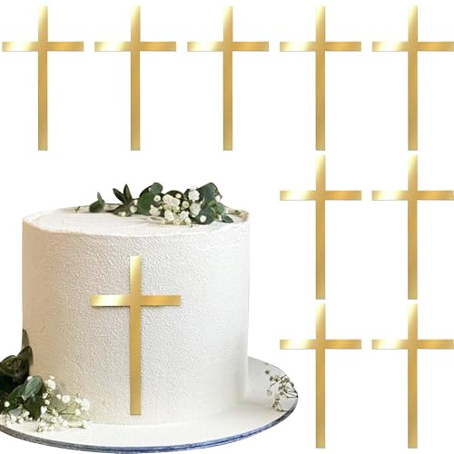 Xsstarmi 10 Pack Acrylic Cross Cake Topper Christian Baptism God Bless Cake Pick for First Communion Theme Baby Shower Birthday Party Cake Decorations Supplies Gold
