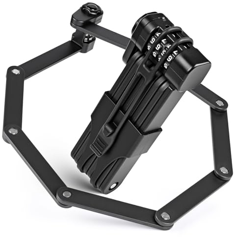 Vankarr Candado Bicicleta Plegable 110CM Candado Bicicleta Antirrobo de Combinación de 4 Dígitos con Soporte para Bicicletas Motocicletas Scooters