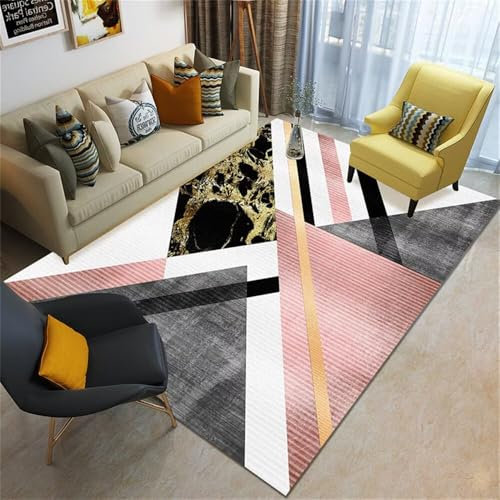 QGYFRE Auslegware Teppichboden 180x230CM Rosa teppiche zum Wohnzimmer Teppich in Grauer moderner geometrischer Kurzflor Ornament wohnzimmerteppich