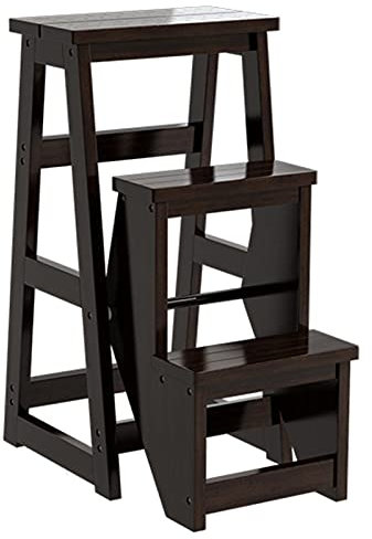 Modern Multi-Functional Step Stool Library Ladder Chair Libraryniture Folding Wooden Stool Chair Step Ladder for Home/Black