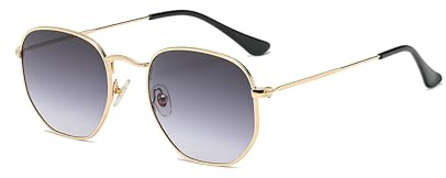 Hviomru Retro Polygon Sonnenbrille Herren Damen Vintage Quadrat Mode Sechseck Brille Gold/Grau-Farbverlauf