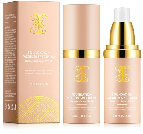 2er Pack SPF50+ Farbanpassende Anti-Aging Foundation 30ml ×2 | 24h wasserfeste Abdeckung & schweißfest | Leichtgewichtige Formel | Für empfindliche Haut | Ideal für Sport & Alltag