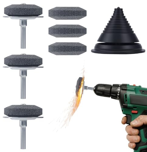 3stk Rasenmäher-Messerschärfer-Set, Universell Metallbasis Rasenmäher-Messerschärfer mit Schärfstein-Ersatz & Auswuchtgewicht Gartengerät für Elektro-/Handbohrmaschinen