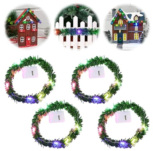 Wichtel Lichterkette, 4 Stück Mini Lichterkette Wichtel Zubehör, Puppenhaus Mini Led-Lichterkette, Wichtelhaus Weihnachtsdeko mit Licht, Miniatur Lichterkette Wichtel, Puppenhaus Beleuchtung Led
