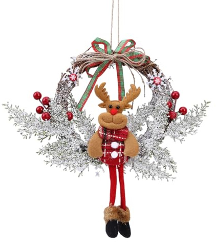 HQRKOTM Couronne de Noël 35CM Artificielle avec Cloche, Père Noël et Décorations pour Cheminée, Porte et Sapin