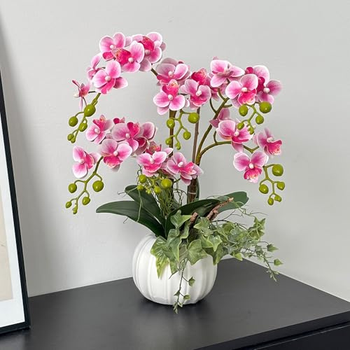 orchidea finta realistica, Fiori di orchidea finti con vaso piante finte da interno per decorare il soggiorno, la camera da letto, la cucina e il tavolo (rosa)