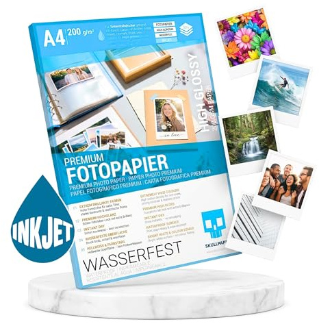SKULLPAPER® Fotopapier A4 Hochglanz Premium | 50 Blatt 200 g/m² | Inkjet Tintenstrahldrucker | sofort trocken | wasserfest