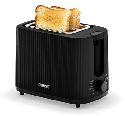 Princess Toaster Wave Edelstahl-Optik, 2 Scheiben, 7 Bräunungsstufen, Auftau- und Aufwärmfunktion, Krümelschublade, Kompaktes Design, 142358