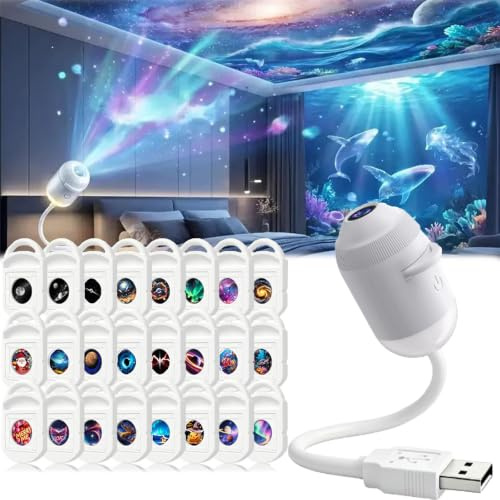 2026 New Hd Galaxy 5d Holographic Projector Night Light (With 24 Films) | Proiettore stelle soffitto - Plug and Play Hd Star Projector,360° Adjustable Hd Galaxy and Ocean Projector Night Light