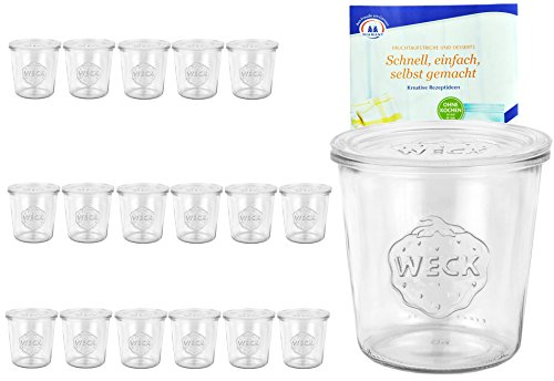 MamboCat 18er Set Weck Gläser 580ml 1/2 Liter Sturzgläser mit 18 Glasdeckeln inkl. Gelierzauber Rezeptheft von Diamantzucker I Original Weck Sturzglas I Einweckgläser mit Deckel für Kuchen Gelees