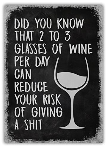 2 to 3 Glasses of Wine Per Day - Metal Wall Sign Plaque Art Inspirational