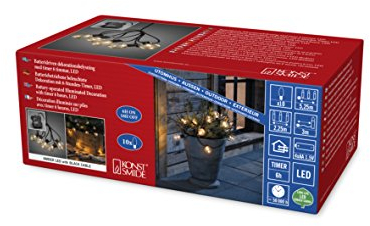 Konstsmide LED Biergartenkette, runde Birnen, klar, mit 6h Timer, 10 klare Birnen / 20 bernsteinfarbene Dioden, batteriebetrieben, Außen (IP44), schwarzes Kabel, 4 x AA 1.5V (exkl.) - 2373-800