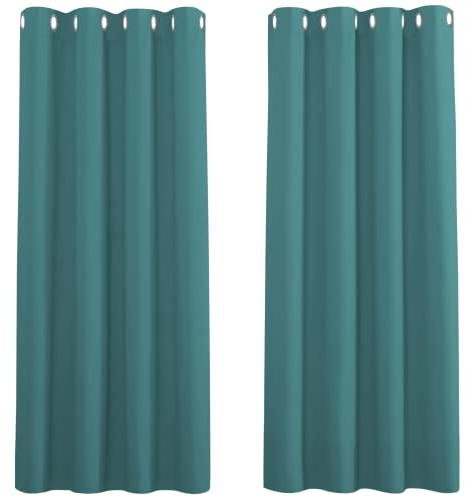 PONY DANCE Thermovorhang Hitzeschutz Ösenvorhang 2er Set H 137 x B 117 cm Verdunklungsvorhänge Tealblau Blickdichte Gardinen für Kleine Fenster Thermal Blackout Curtains