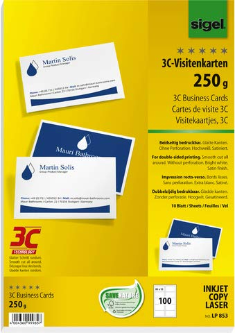 SIGEL Visitenkarten - A4, 100 Stück, beidseitig weiß; Packungsinhalt: 100 Stück