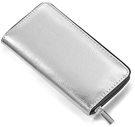 Porte-Monnaie pour Femme Doux métallisé avec Fermeture éclair Portefeuille Argent 20 x 10 x 2,5 cm