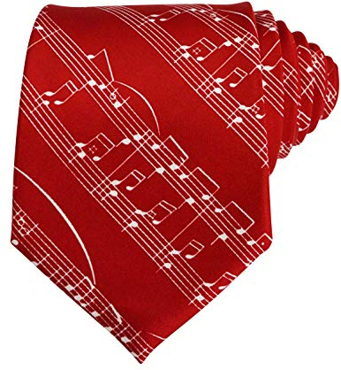 thb Richter Krawatte/Necktie mit Musiknoten Notenschlüsse für Musikveranstaltungen/Chor/Musiker (Krawatte - Rot)