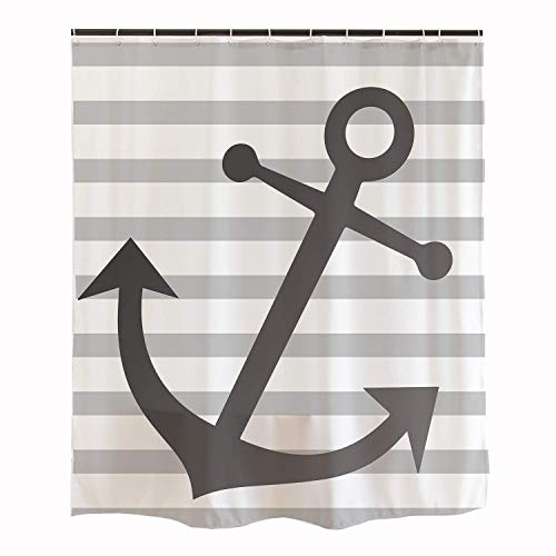 JOOCAR Design Duschvorhang nautisch grau Anker weiß Streifen Ocean Thema wasserdicht Stoff Badezimmer Dekor Set mit Haken