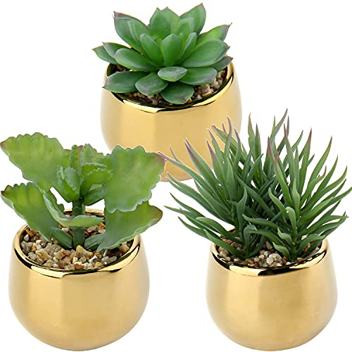 3 plantas artificiales suculentas, decoración primaveral, flores artificiales en maceta de cerámica, decoración para salón, jardín, balcón, dormitorio, cuarto de baño