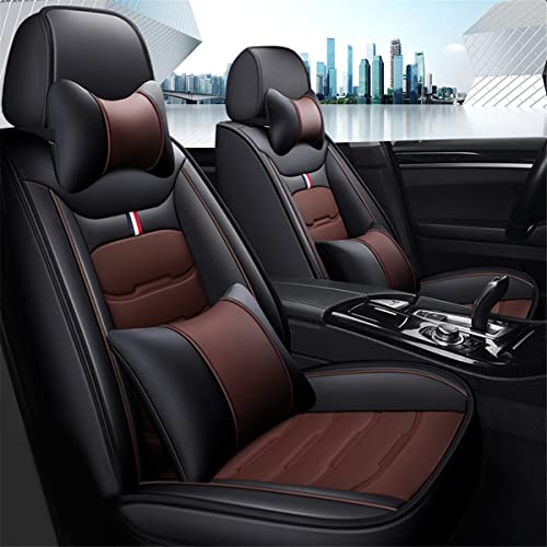 Muchkey Leder Auto Sitzbezüge für Opel Karl Corsa Adam Mokka Meriva Crossland x 5 Sitze Autositzbezüge mit Kopfstütze Nackenkissen & Rückenkissen Autositze Farbe Schwarz Kaffee