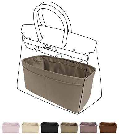 DGAZ Seide Handtaschen Organizer, Taschenorganizer Tasche in Tasche Organizer Innentaschen für Birkin 20/25/30/35/40/45/50 Taschen (Etoupe Grey, BK35)