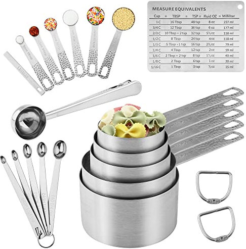 Kalsreui Measuring Cups, Measuring Cups and Spoons Set, Stainless Steel 6 Measuring Spoons Set and 5 Measuring Cup for Kitchen & Baking, Metric & US Mini Metal Teaspoon Measuring Tools Equivalents