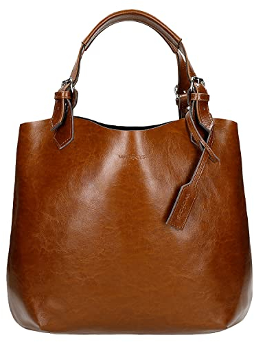 WOJAS - Damen-Shopper-Tasche | Groß und Praktisch | Glattes Narbenleder | Griffe und Verstellbarer Riemen | Universelles Design | 80205-52 - Braun