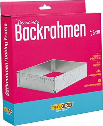 DECOCINO Backrahmen – ausziehbar – Edelstahl Kuchenform, 5 cm hoch – ideal zum Backen, Formen & Schichten von Geburtstags-Kuchen, Hochzeits-Torten, Silber, 34525