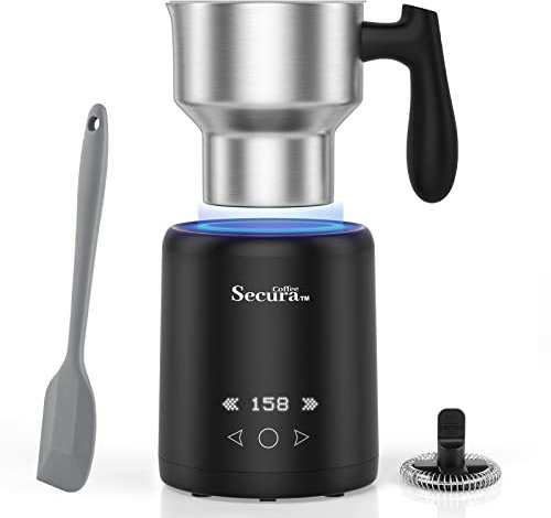 Secura Coffee Milk Frother, 5-IN-1 Electric Milk Steamer with Detachable Stainless Steel Jug Automatic Hot/Cold Foam and Hot Chocolate Maker with LED Touch Screen, Temperature Display, Dishwasher Safe