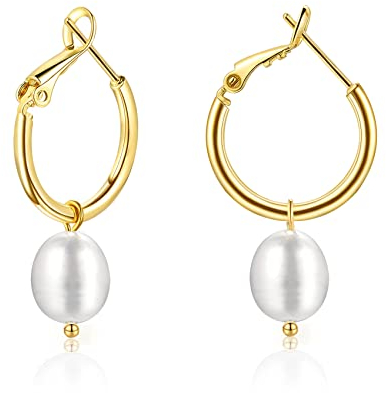 Perlenohrringe 925 Sterling Silber Perlenohrring Handverlesene Barockperlen Ohrringe 14k vergoldet Süßwasserperle Weißer Tropfen Vintage Huggie Ohrringe für Frauen