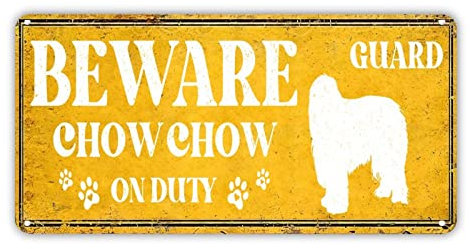 Beware Guards Chow Chow Chow on Duty Road Signs Dog Rules Art Tin Sign Custom Metal Tin Signs Plaque Poster Sign Classic Tin Wall Art Decorative for Cafe Bar Pub Bier Restaurants Home 15,2 x 30,5 cm