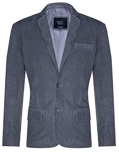 Men's Grey Suede Blazer Jacket Soft Real Italian Leather Fitted Vintage Coat M