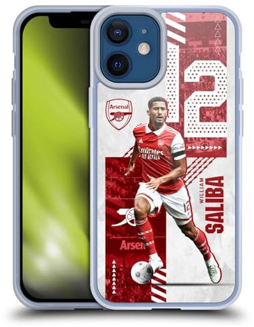 Head Case Designs Licenciado Oficialmente Arsenal FC William Saliba 2022/23 Primer Equipo Caso Funda de Gel Suave Compatible con Apple iPhone 12 Mini