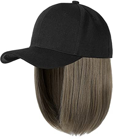 BOTCAM Casquette de baseball avec extensions de cheveux droites Courtes Bob coiffure réglable amovible perruque chapeau femme blond cendré mix blond blanchi chasse casquette femme, g, taille unique