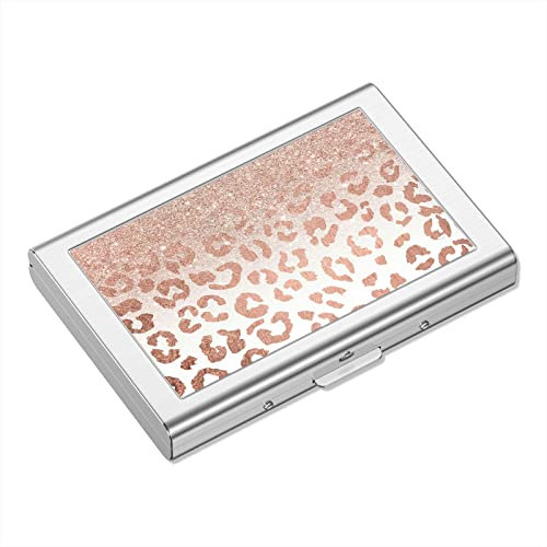 Rimilak Porte-cartes de crédit, Porte Carte, Portefeuille en métal fin et rigide pour homme et femme avec blocage RFID, rose/léopard