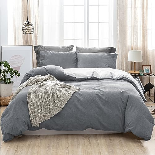 MILDLY Bettwäsche 135x200 Baumwolle, Bettwäsche-Sets Dunkelgrau 2 Teilig mit Reißverschluss Ähnliche Textur wie Stone Washed Leinen und Enthält 1 Bettbezug und 1 Kissenbezug 80x80