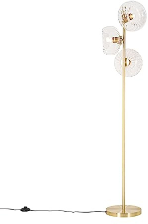 Qazqa Art Deco Stehleuchte, Stehlampe - Ayesha - gold, max. 25W, Geeignet für LED, 3-flammig, 145cm, Ideal als Wohnzimmerlampe