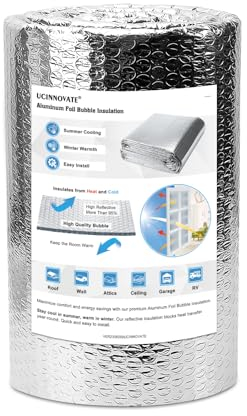 UCINNOVATE Reflektierende Isolierfolie, Fensterfolie Isolierung für Sommerhitze, 99,1 x 299,7 cm, Wohnmobil-Isolierung, doppelseitige Aluminium-Thermo-Luftpolsterfolie, Reflectix-Isolierung für